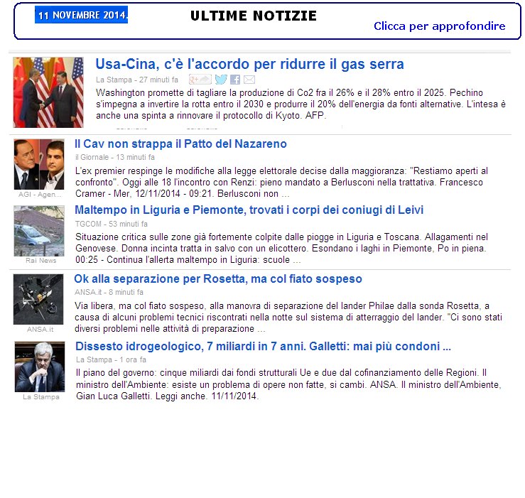 ULTIME NOTIZIE NOVEMBRE 2014